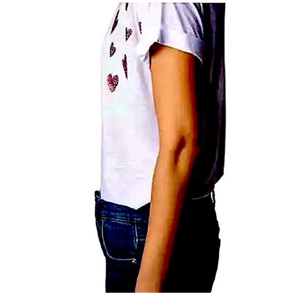 ZADIG & VOLTAIRE ANYA HEART LINEN SHORT SLEEVE T WHT RED CRYSTAL HEARTS SMALL - Picture 5 of 7